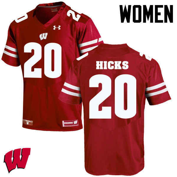 Women Winsconsin Badgers #20 Faion Hicks College Football Jerseys-Red - Click Image to Close